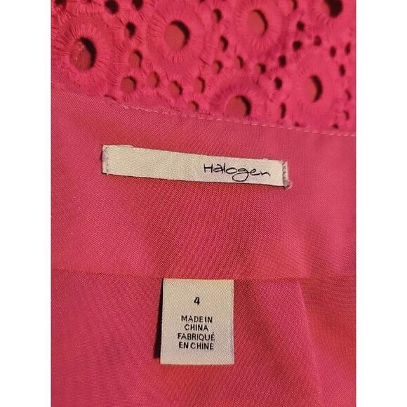 Halogen Eyelet Pleated Hot Pink Midi Skirt Size 4 Spring Summer - Picture 2 of 8